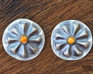 1368 Native American Spiny Oyster Sterling Silver Earrings