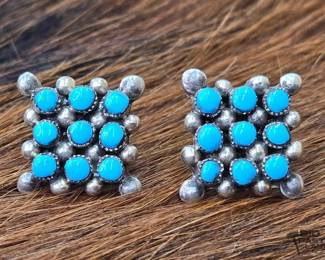 1370 Native American Turquoise Sterling Silver Stud Earrings