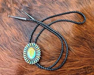 1264 Native American Sterling Silver Turquoise Bolo Tie