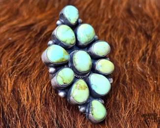 1208 Bobby Johnson Native American Turquoise Cluster Sterling Silver Adjustable Ring