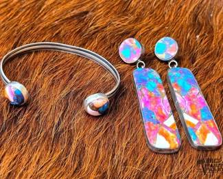 1228 Native American Sterling Silver Mohave Turquoise Earrings Cuff