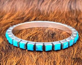 1176 Native American Sterling Silver Channel Set Turquoise Bangle