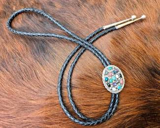 1262 Native American Sterling Silver MultiStone Bolo Tie