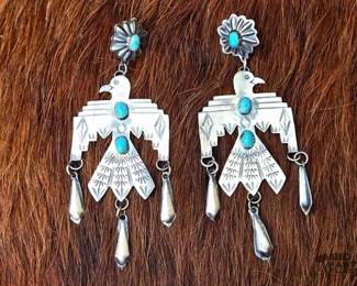 1226 OLD PAWN Native American Sterling Silver Thunderbird Earrings
