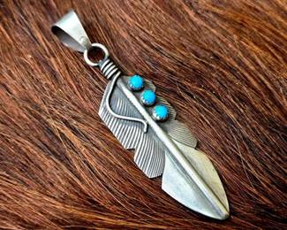 1248 Native American Sterling Silver Feather Pendant, 10.06g