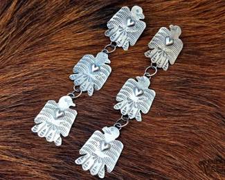 1334 Native American Sterling Silver Thunderbird Dangle Earrings