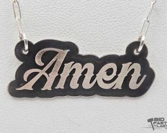 1302 Sterling Silver Amen Necklace, 4.84g