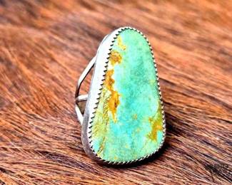 1236 Native American Sterling Silver Turquoise Ring, 10.41g