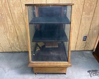 6002 Antique Slanted Glass Display Cabinet on Wheels