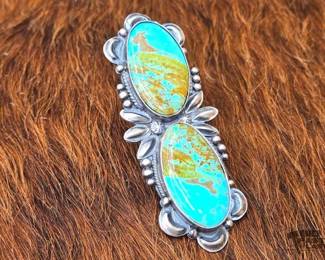 1206 Native American Double Kingman Turquoise Sterling Silver Ring Artist Stamped