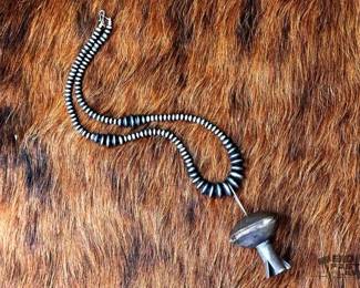 1120 HANDMADE Native American Sterling Silver Squash Blossom Pendent with Disc Navajo Pearls