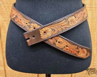 1550 34 Ranger Belt Company Genuine Hand Tooled Leather Belt
