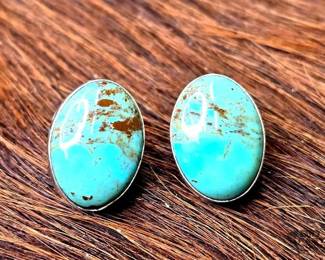 1252 Native American Sterling Silver Turquoise Stud Earrings, 3.32g