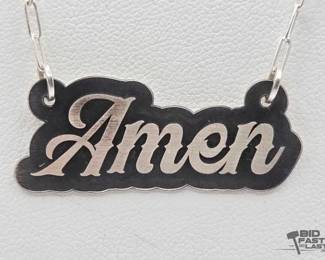 1300 Sterling Silver Amen Necklace, 4.88g