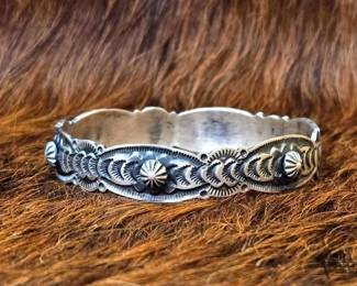 1152 Native American Sterling Silver Starburst Bangle, 31.53g