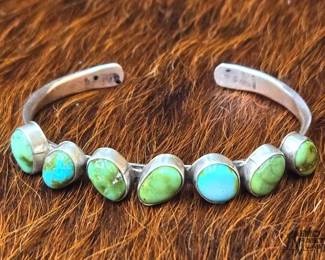 1180 Verley Betone Native American 7 Stone Turquoise Sterling Silver Cuff