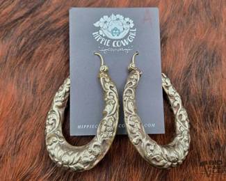 1412 Hippie Cowgirl Couture Floral Hoop Earrings, 21.91g