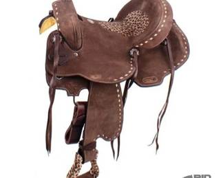 5000 NEW 14 Seat Double T Leopard Print Youth Barrel Saddle
