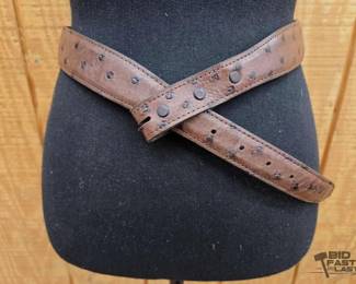 1554 32 Chacon Genuine Ostrich Tapered Sienna Belt