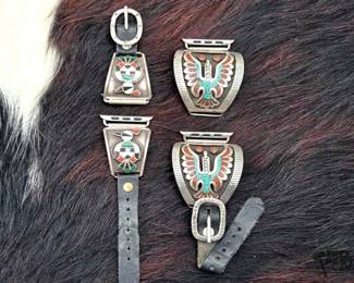 1272 4 Sterling Silver, Turquoise, Mother of Pearl, Coral Black Onyx Apple Watch Bands, 89.65g