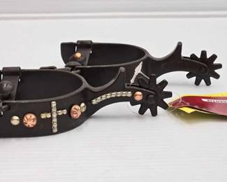5404 NEW Showman Brown Steel Cross Dots Spurs