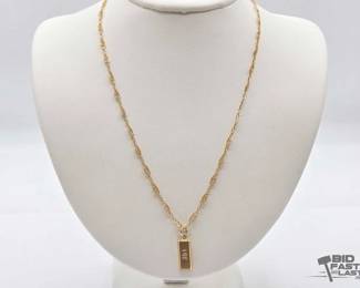 402 14k Gold Chain with 14k Gold bar Pendant, 5.66g