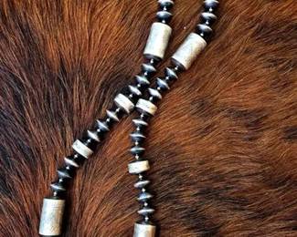 1022 Native American Handmade Sterling Silver Navajo Bead Necklace