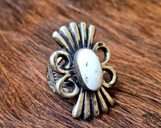 1238 Leroy James Native American Sterling Silver White Buffalo Ring, 20.67g