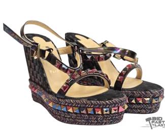 2000 AUTHENTIC Christian Louboutin Cataclou MultiColor Wedge Sandals