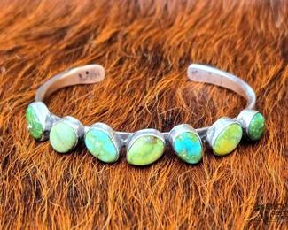 1174 Verley Betone Native American Sterling Silver 7 Stone Turquoise Cuff