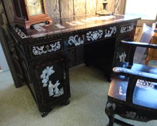Black Lacquer Desk with Inlaid Mother of Pearl