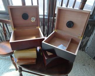 Many Humidor and Cigar boxes