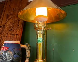 Orient Express lamps, Budweiser mug, hand carved Indian plaque 