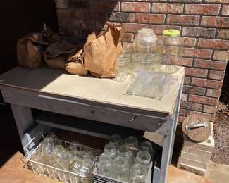 Work table with more canning jars 
