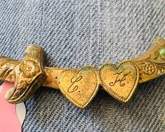 Art Nouveau Sweetheart Sword Brooch Gold Filled Scimitar C Clasp Engraved