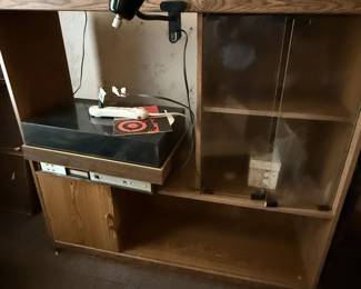 Storage case, record player with 8 track, lamp dvd player