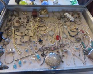 2  Cases full of Sterling Jewelry  Coins  Spoons Compacts Belt 