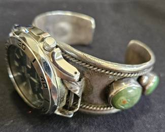 Men's Seiko watch with .925 and turquoise cuff
