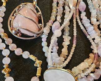 Selection of rose quartz jewelry