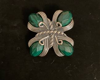 Carolyn Pollack malachite and Sterling enhancer/brooch