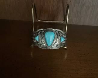 Navajo sterling and turquoise cuff signed J