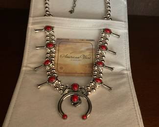 American West coral squash blossom necklace