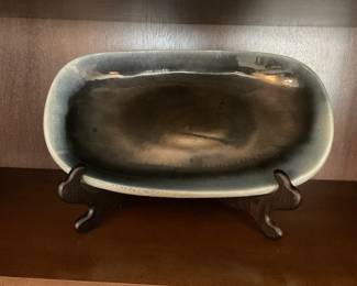Russel Wright for Bauer Pottery massive tray. Aqua rim fading into charcoal.