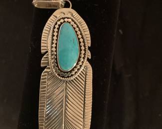 Sterling and turquoise feather enhancer signed RB