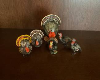 Antique German paper mache turkey flock