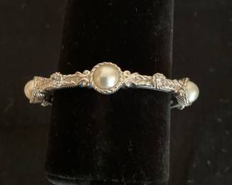 Judith Ripka Sterling, CZ,& faux pearl cuff