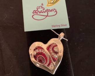 Orit Schatzman Sterling blinged out heart and chain