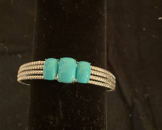 Sleeping Beauty Turquoise mounted on Sterling. Bracelet is hinged