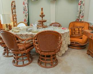 Bamboo dining room set with swivel chairs