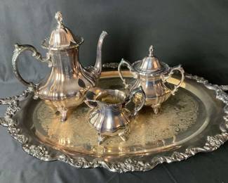 Silverplated tea Set with Ornate Tray 